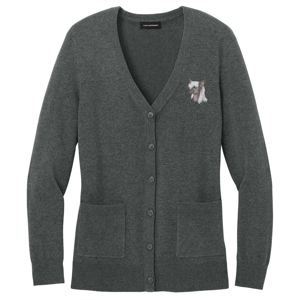 Chinese Crested Embroidered Button-Up Cardigan Sweater - Image 2