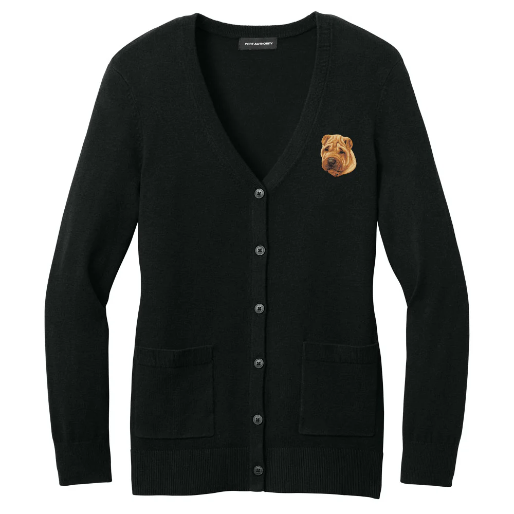 Chinese Shar-Pei Embroidered Button-Up Cardigan Sweater - Image 3