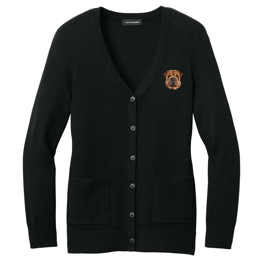 Chinese Shar-Pei Embroidered Button-Up Cardigan Sweater - Image 4