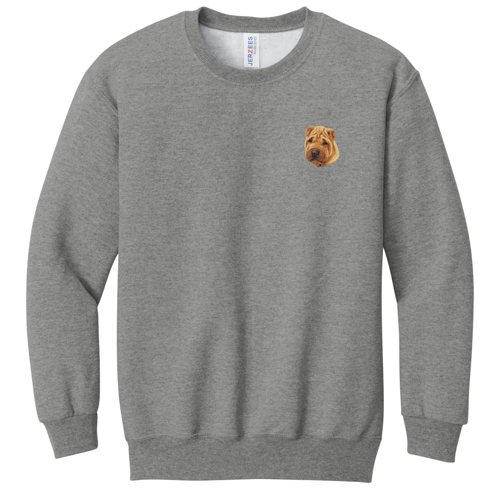Chinese Shar-Pei Embroidered Youth Crewneck Sweatshirt