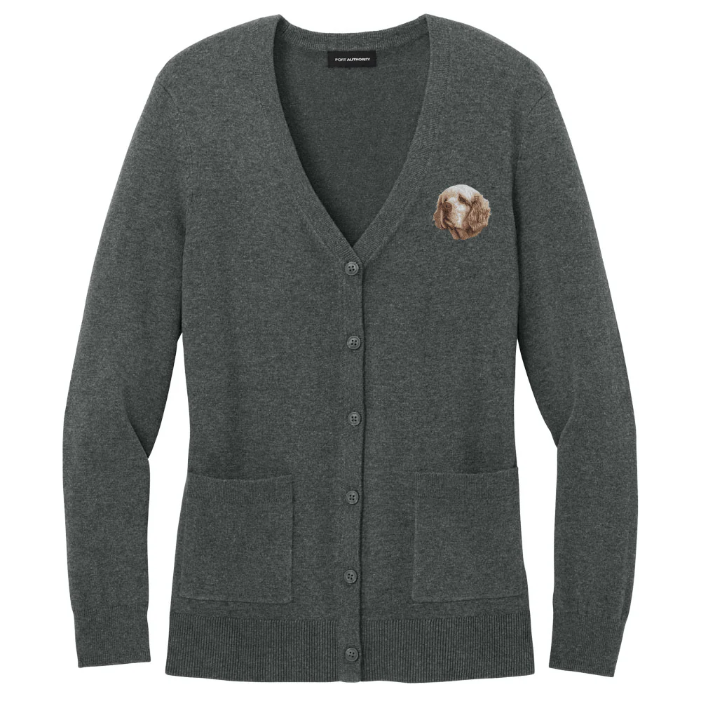 Clumber Spaniel Embroidered Button-Up Cardigan Sweater