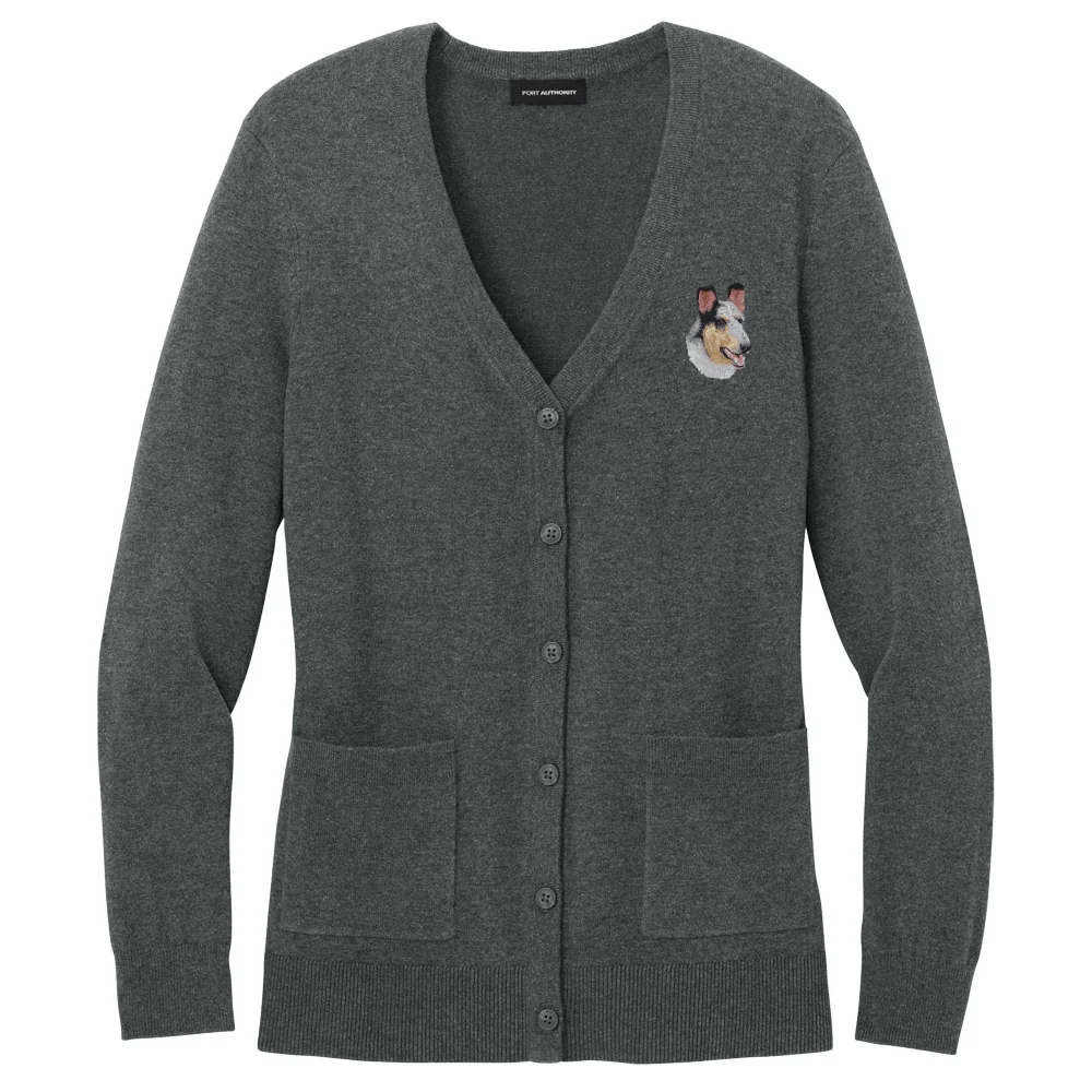 Collie Embroidered Button-Up Cardigan Sweater