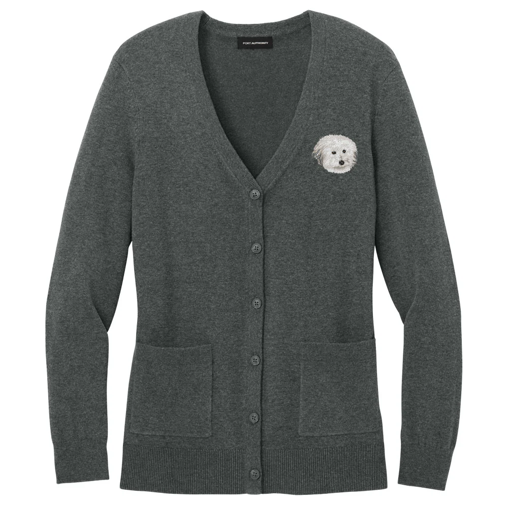 Coton de Tulear Embroidered Button-Up Cardigan Sweater