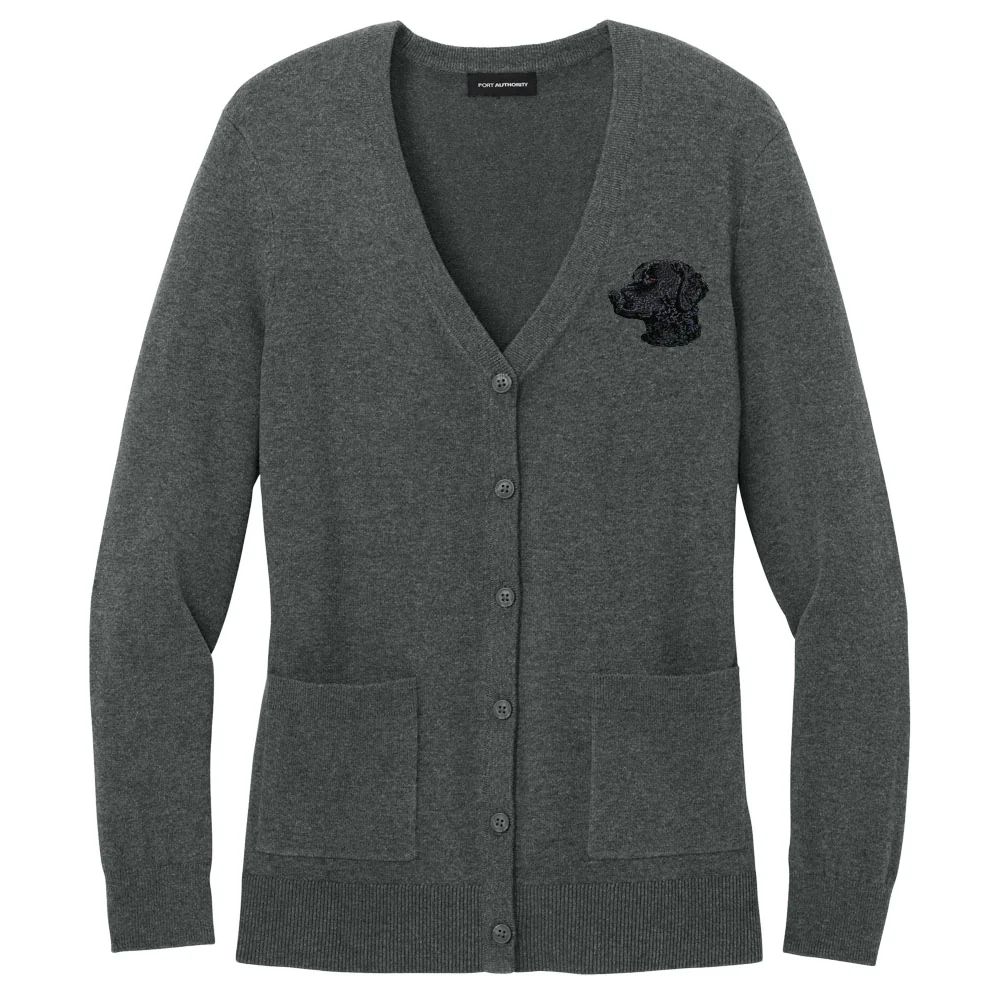 Curly-Coated Retriever Embroidered Button-Up Cardigan Sweater