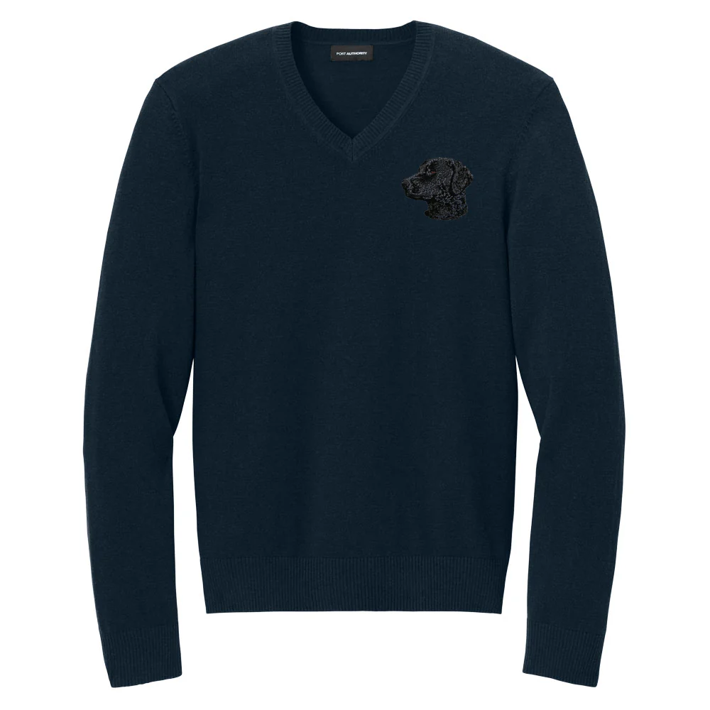 Curly-Coated Retriever Embroidered V-Neck Sweater
