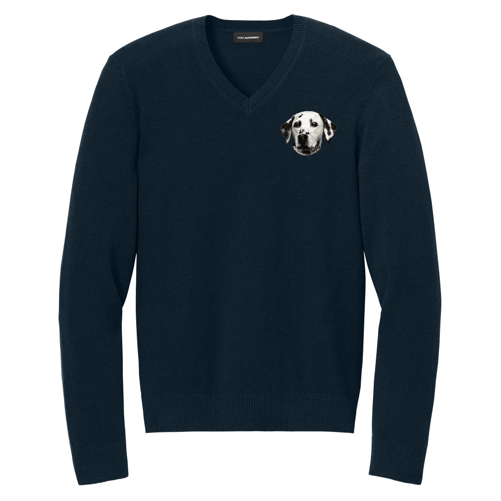 Dalmatian Embroidered V-Neck Sweater