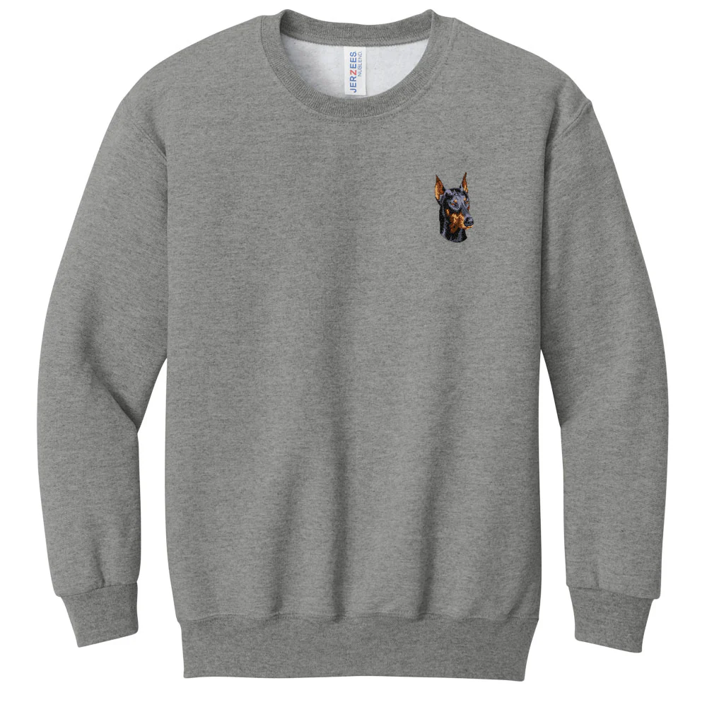 Doberman Pinscher Embroidered Youth Crewneck Sweatshirt