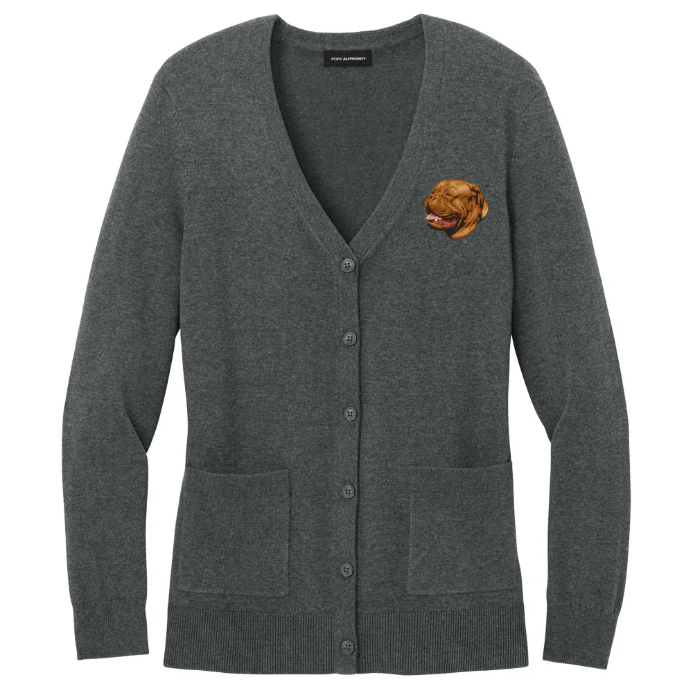 Dogue de Bordeaux Embroidered Button-Up Cardigan Sweater