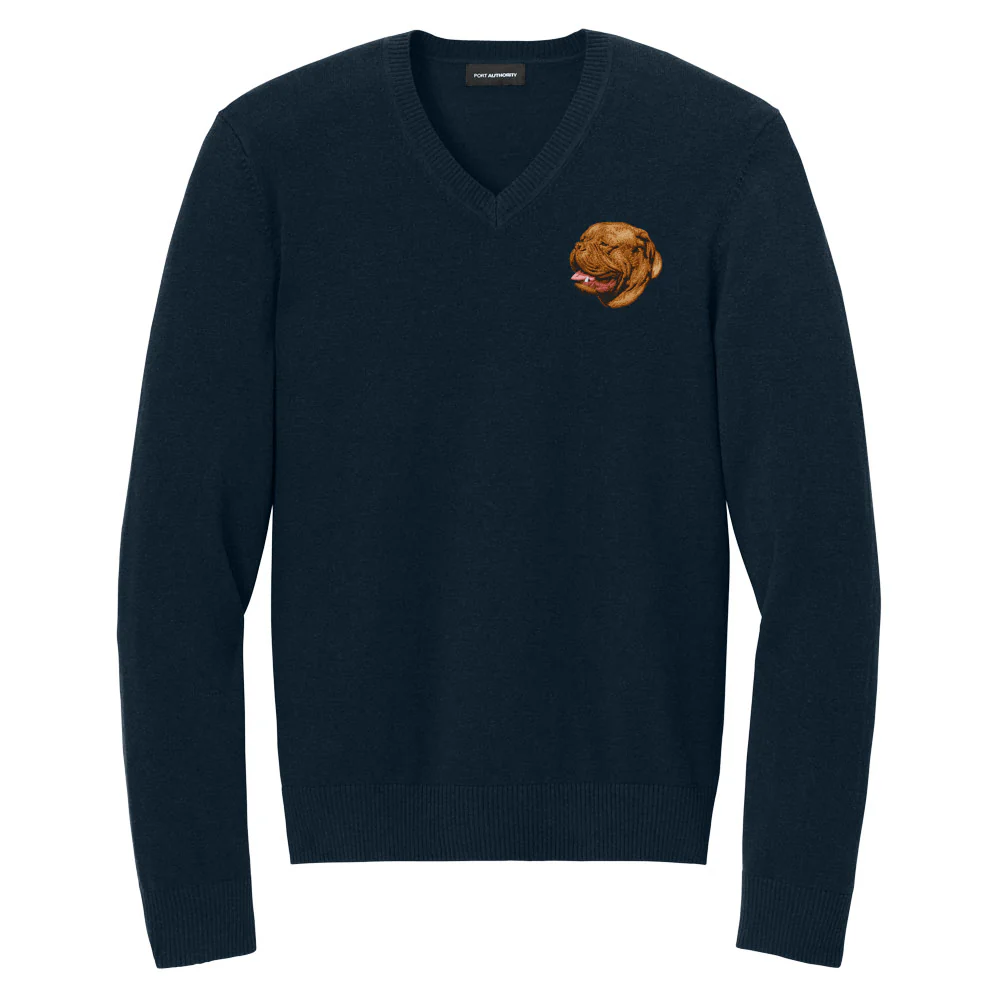 Dogue de Bordeaux Embroidered V-Neck Sweater