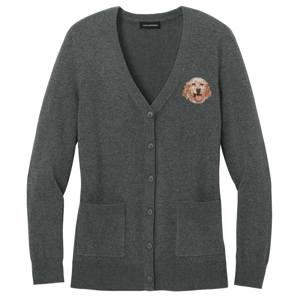 English Setter Embroidered Button-Up Cardigan Sweater