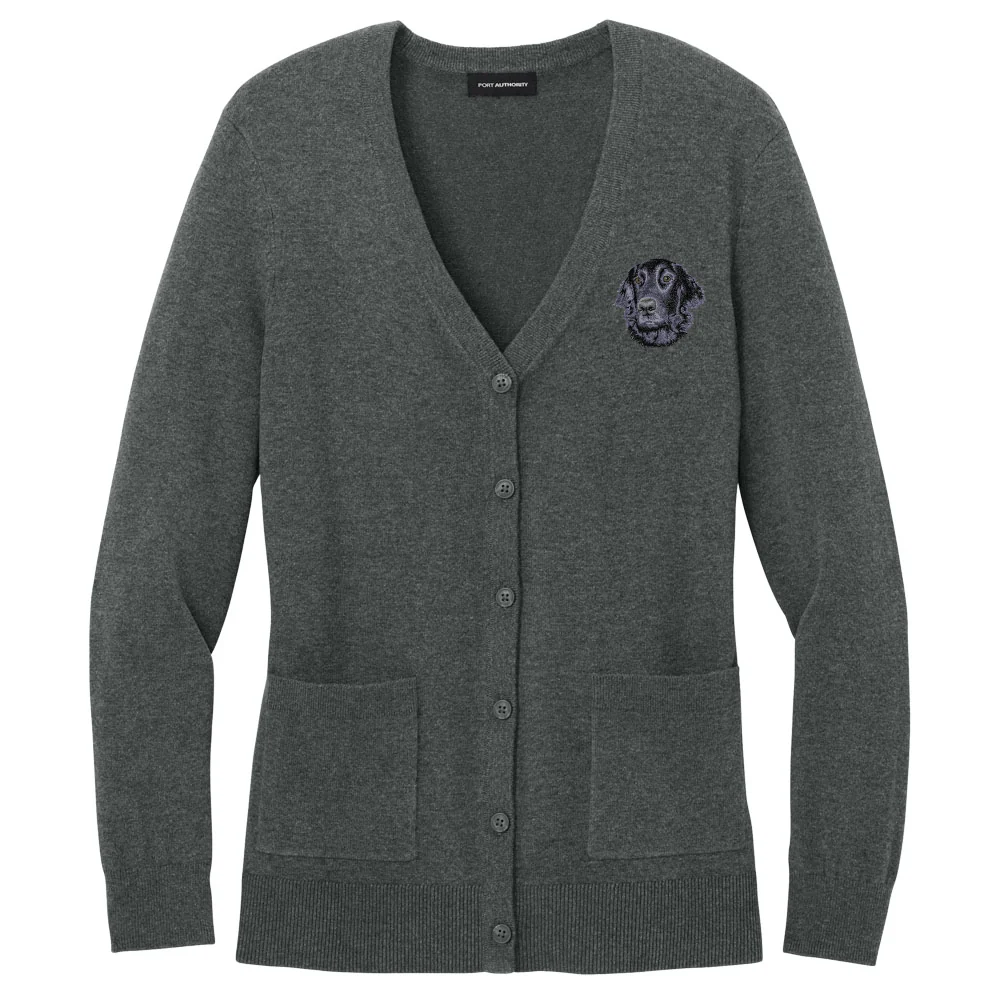 Flat-Coated Retriever Embroidered Button-Up Cardigan Sweater
