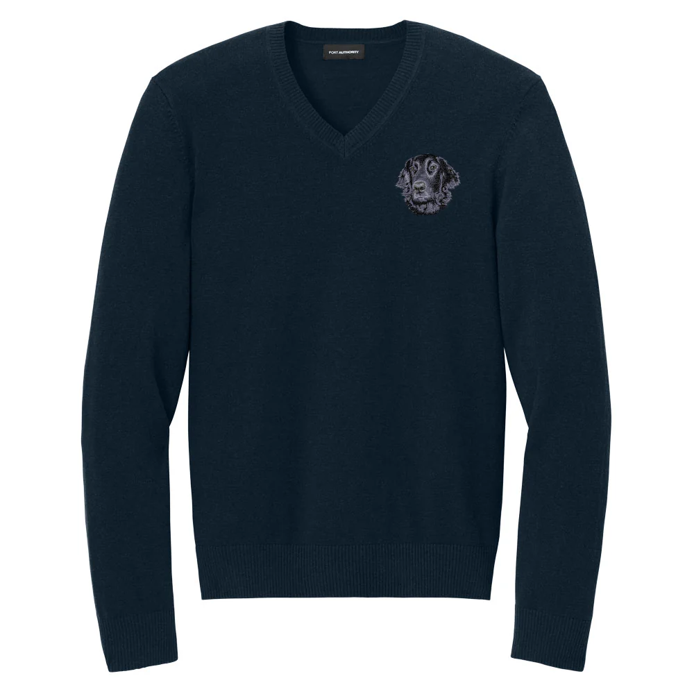 Flat-Coated Retriever Embroidered V-Neck Sweater