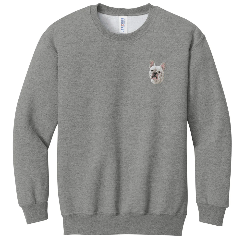 French Bulldog Embroidered Youth Crewneck Sweatshirt - Image 2