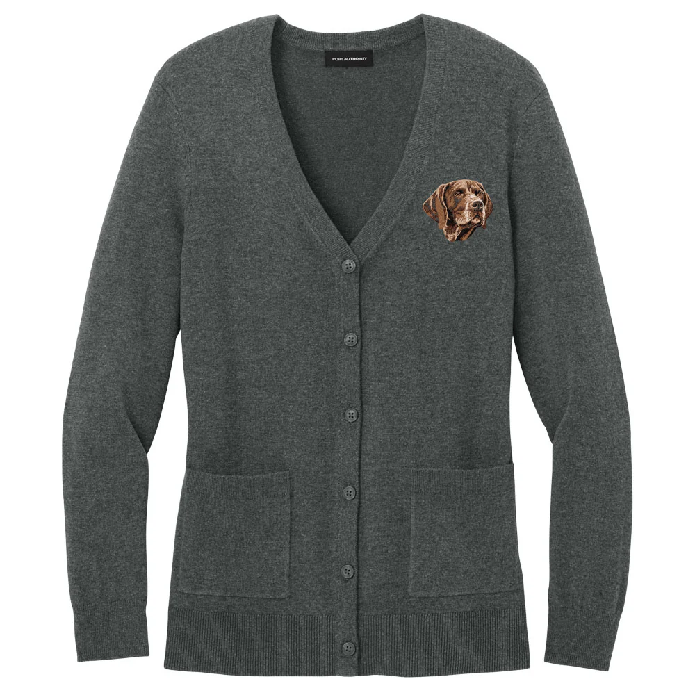 German Wirehaired Pointer Embroidered Button-Up Cardigan Sweater