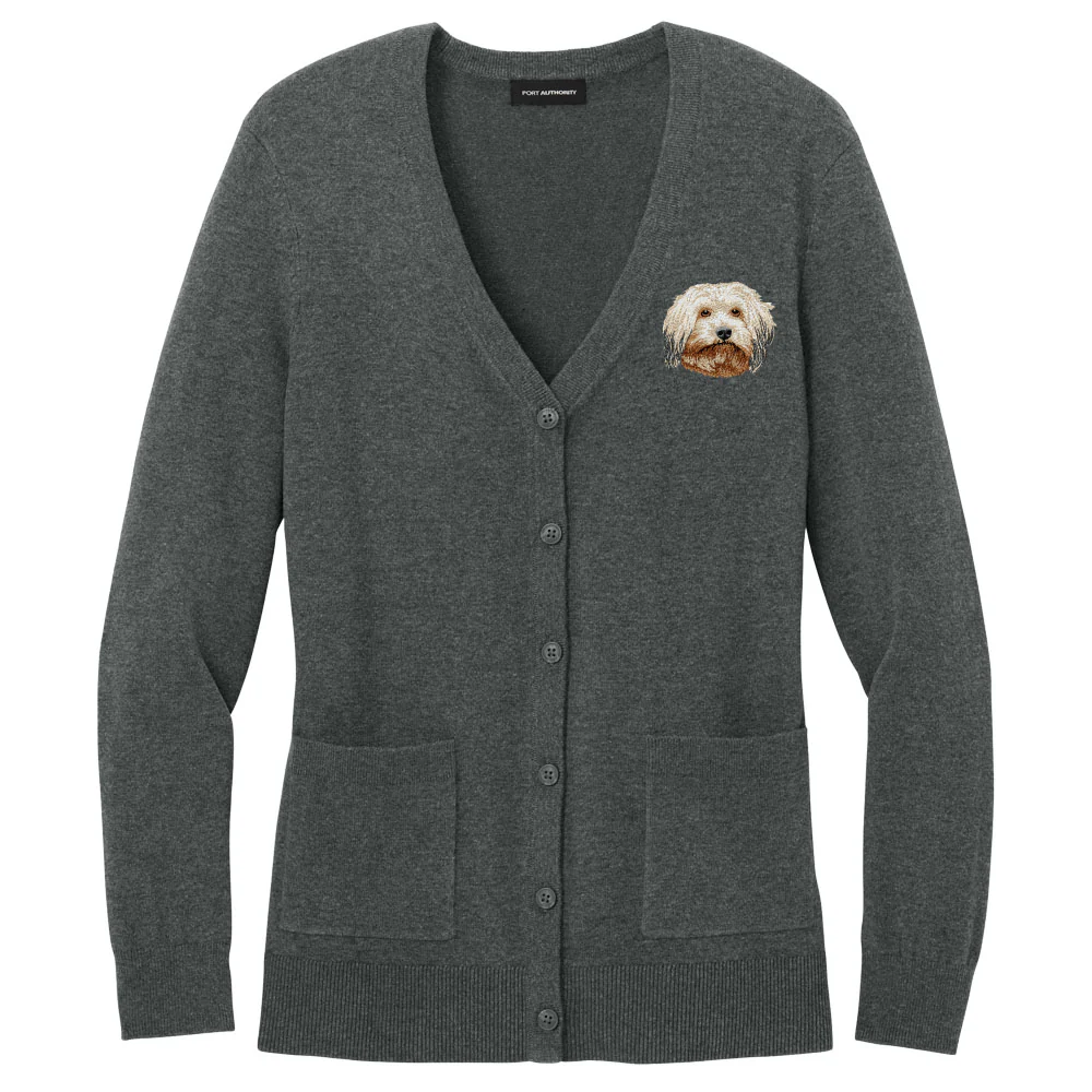 Havanese Embroidered Button-Up Cardigan Sweater