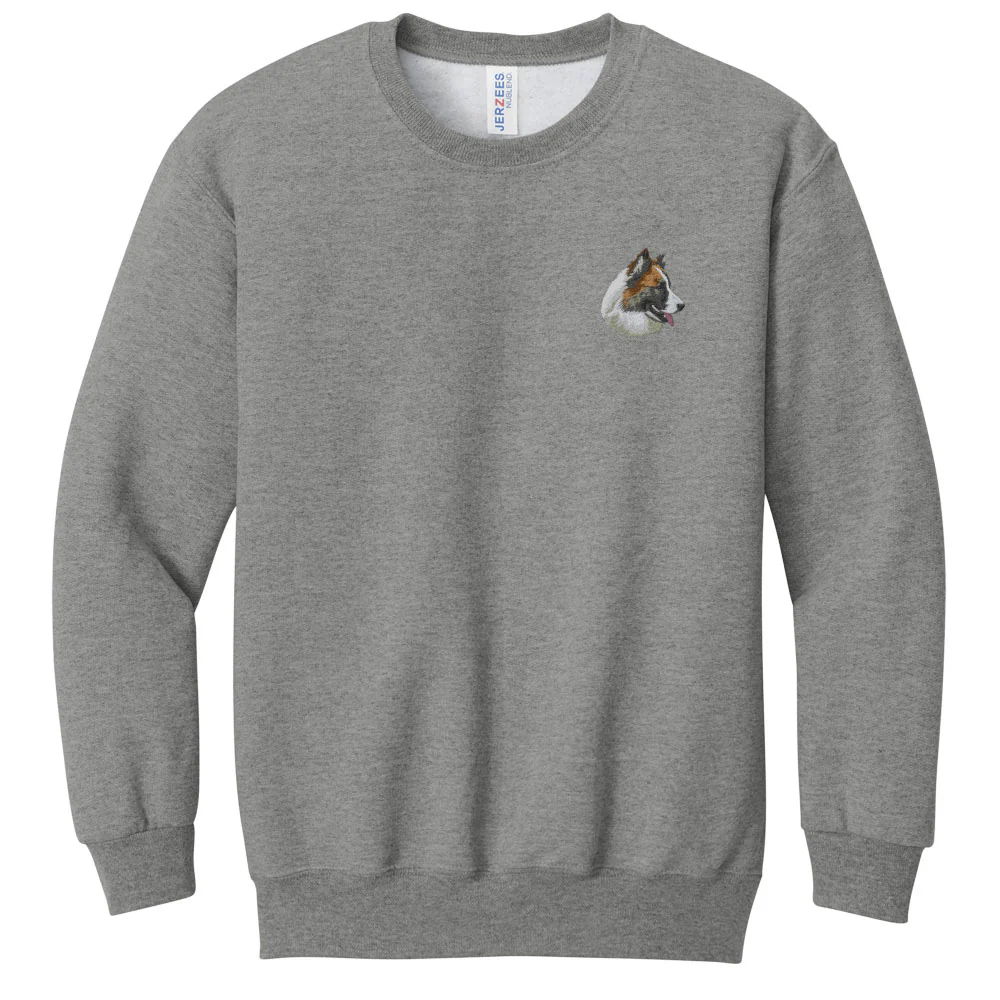 Icelandic Sheepdog Embroidered Youth Crewneck Sweatshirt