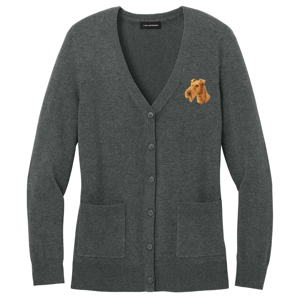 Irish Terrier Embroidered Button-Up Cardigan Sweater