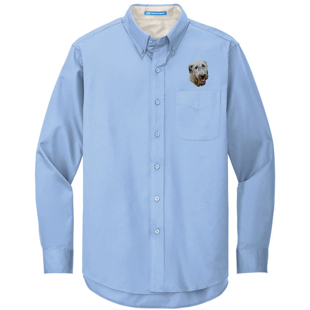 Irish Wolfhound Embroidered Long Sleeve Button Up Shirt