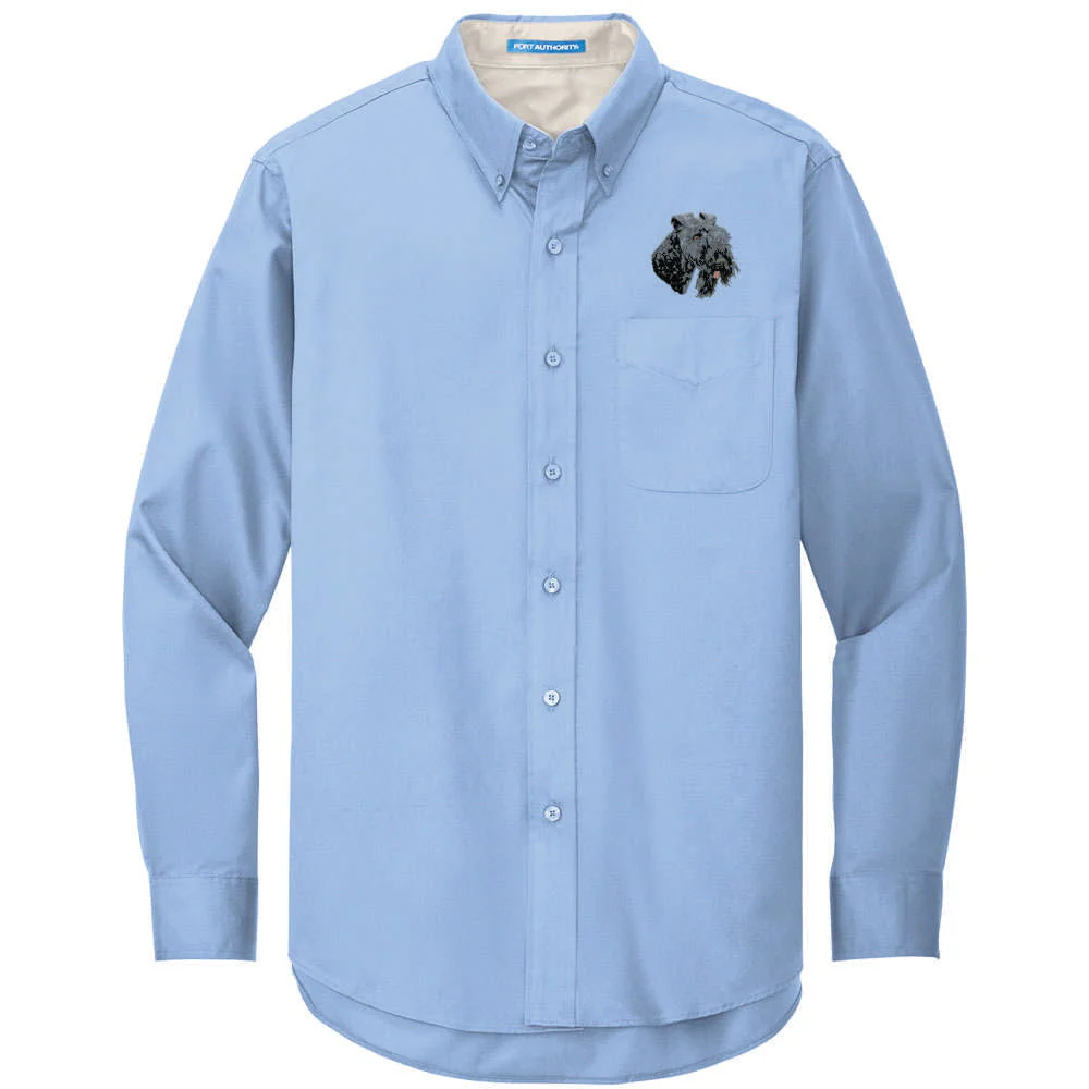 Kerry Blue Terrier Embroidered Long Sleeve Button Up Shirt
