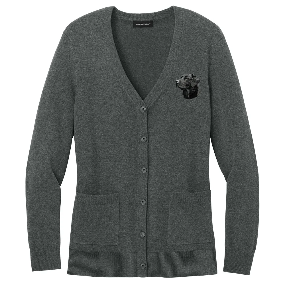 Labrador Retriever Embroidered Button-Up Cardigan Sweater