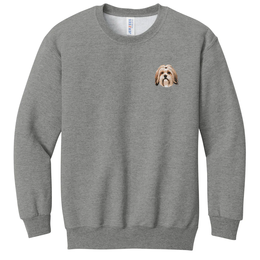 Lhasa Apso Embroidered Youth Crewneck Sweatshirt