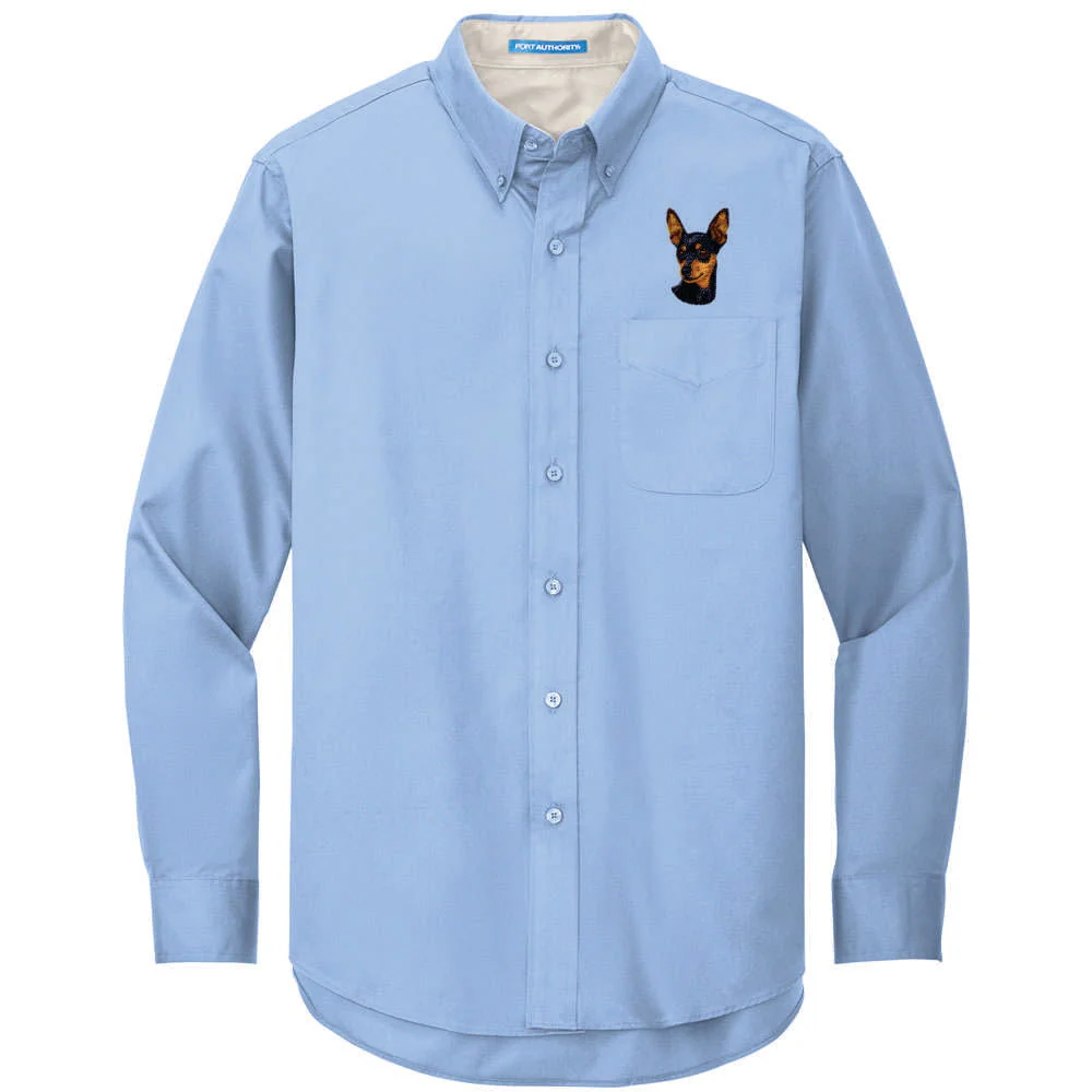 Miniature Pinscher Embroidered Long Sleeve Button Up Shirt