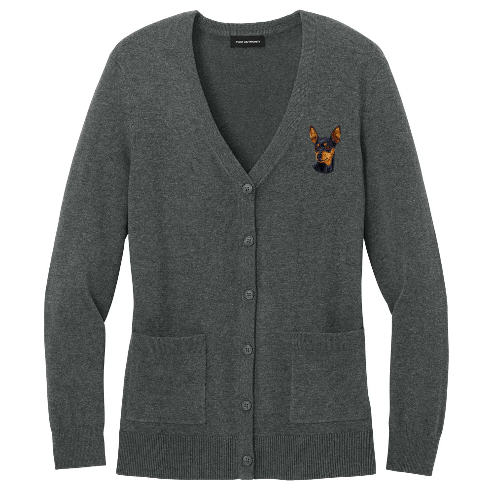 Miniature Pinscher Embroidered Button-Up Cardigan Sweater