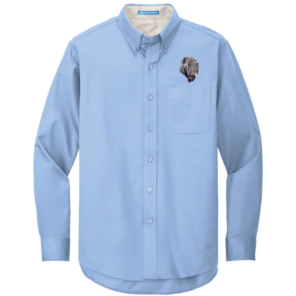 Neapolitan Mastiff Embroidered Long Sleeve Button Up Shirt