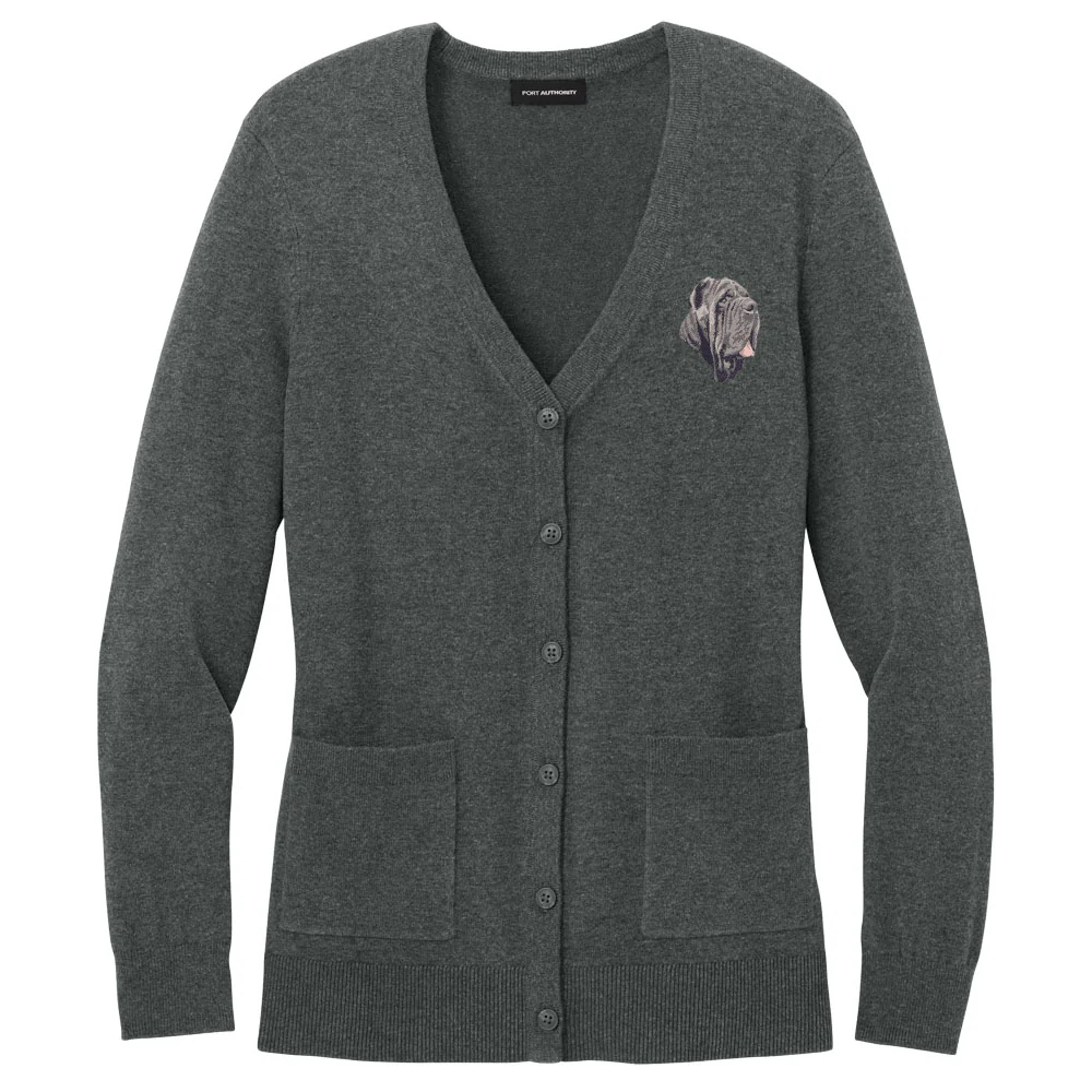 Neapolitan Mastiff Embroidered Button-Up Cardigan Sweater