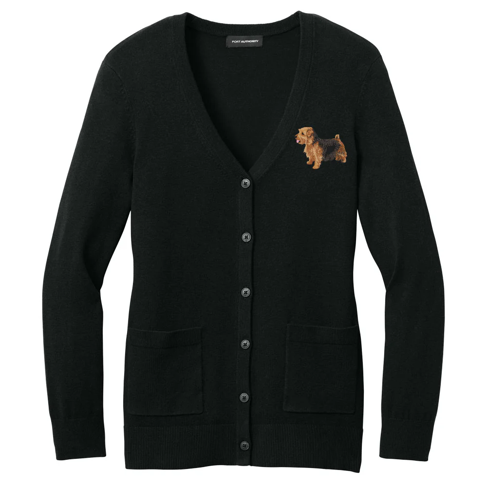 Norfolk Terrier Embroidered Button-Up Cardigan Sweater - Image 2