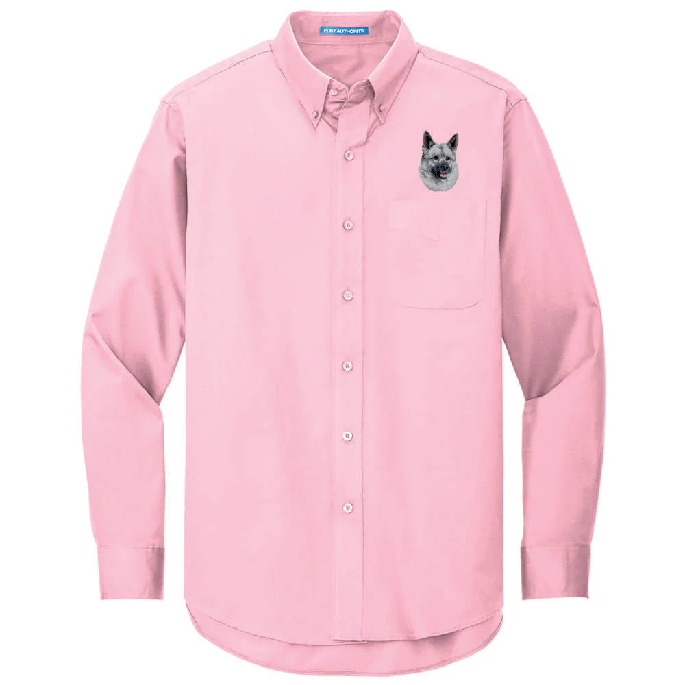 Norwegian Elkhound Embroidered Long Sleeve Button Up Shirt - Image 4