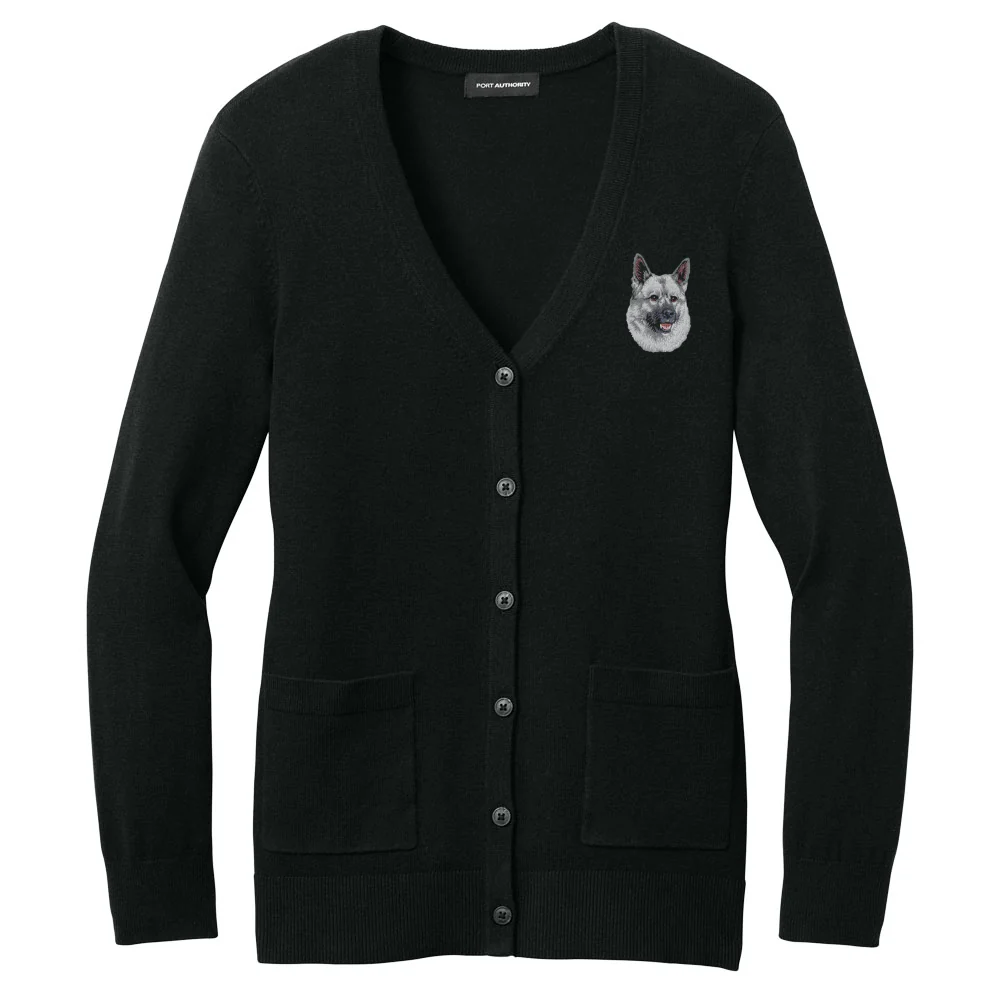 Norwegian Elkhound Embroidered Button-Up Cardigan Sweater - Image 2