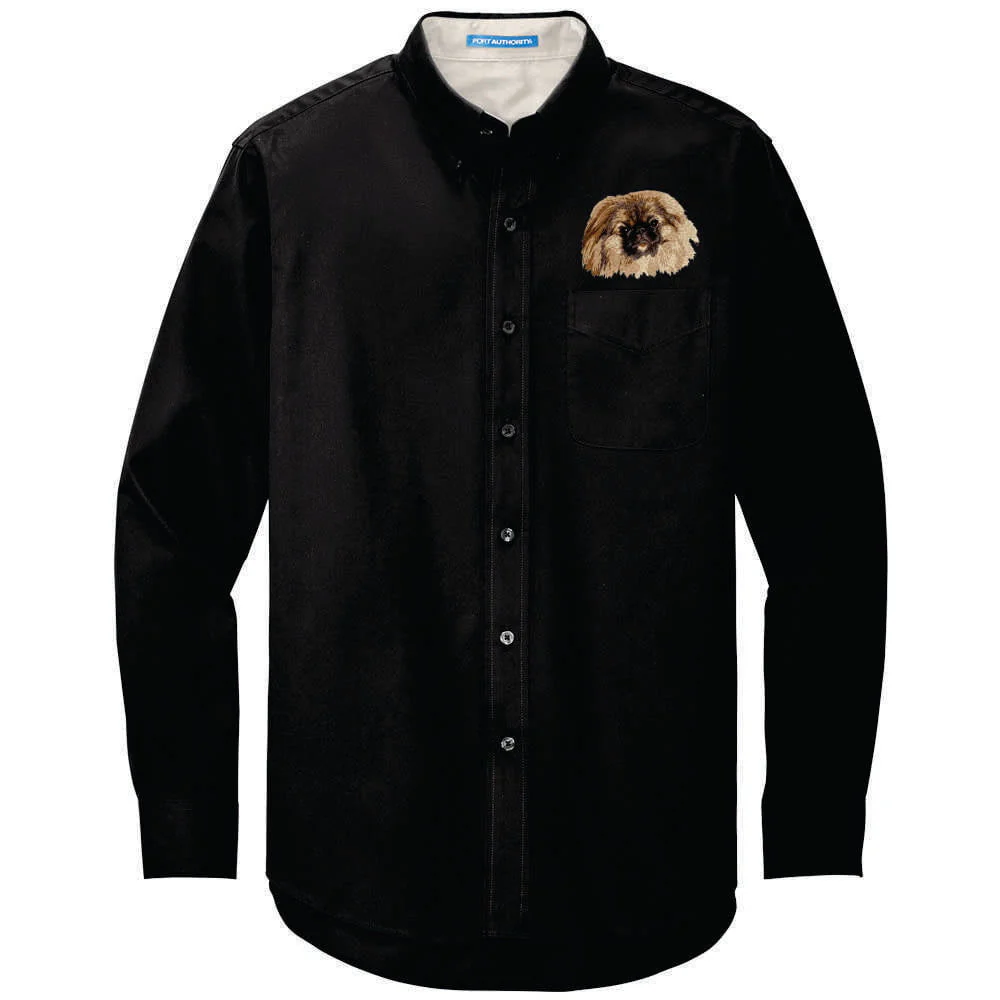Pekingese Embroidered Long Sleeve Button Up Shirt - Image 3