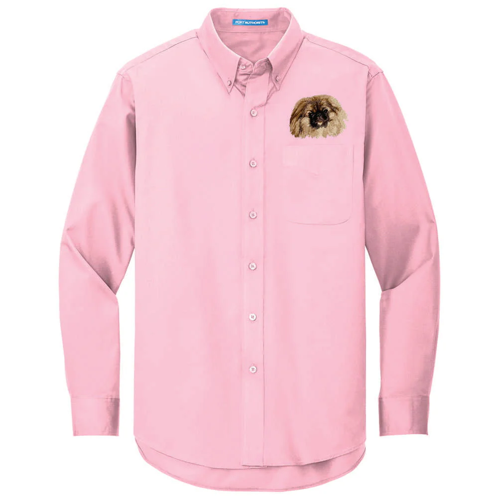 Pekingese Embroidered Long Sleeve Button Up Shirt - Image 4