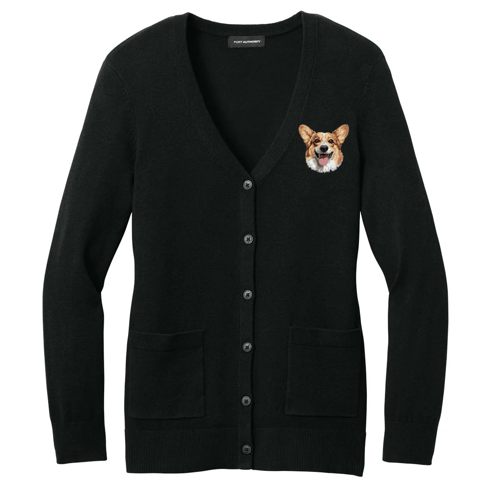 Pembroke Welsh Corgi Embroidered Button-Up Cardigan Sweater - Image 2