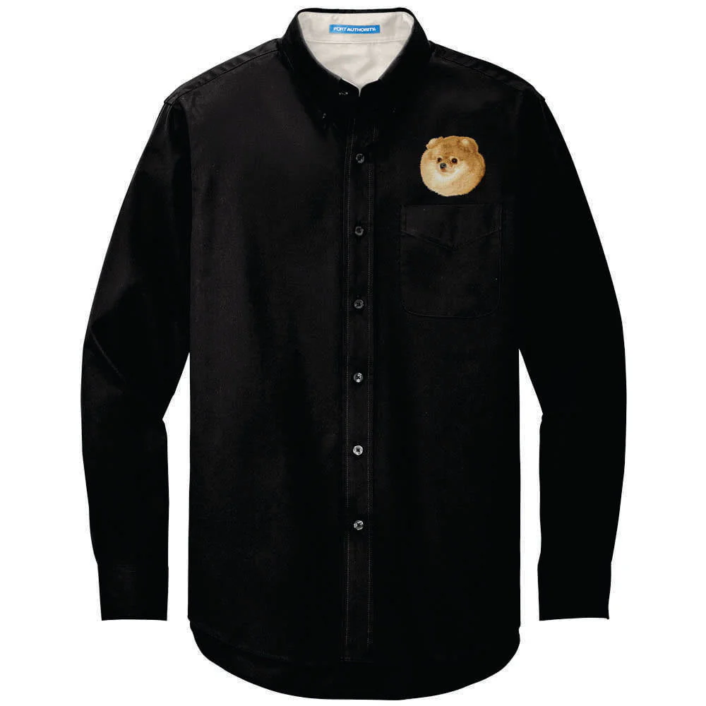 Pomeranian Embroidered Long Sleeve Button Up Shirt - Image 3