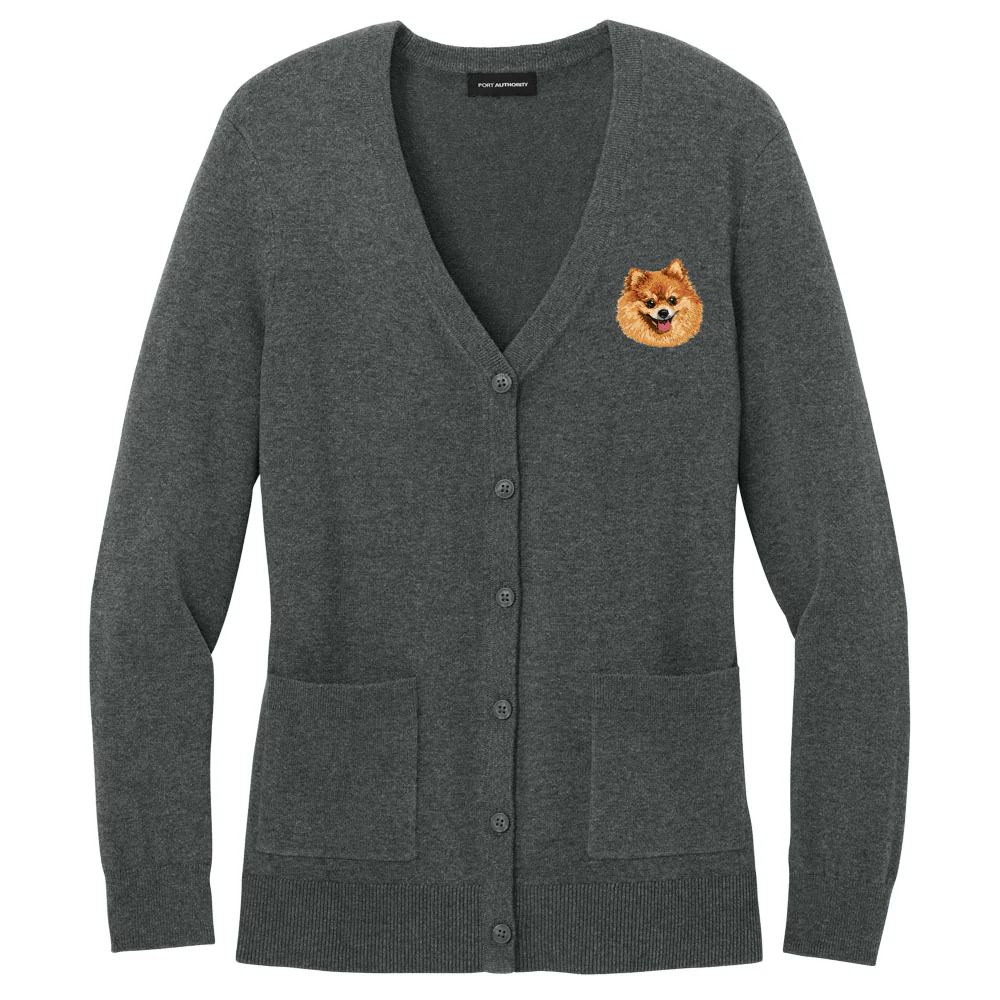 Pomeranian Embroidered Button-Up Cardigan Sweater - Image 2