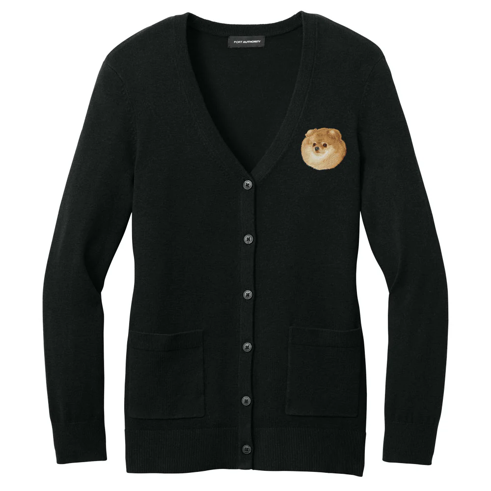 Pomeranian Embroidered Button-Up Cardigan Sweater - Image 3