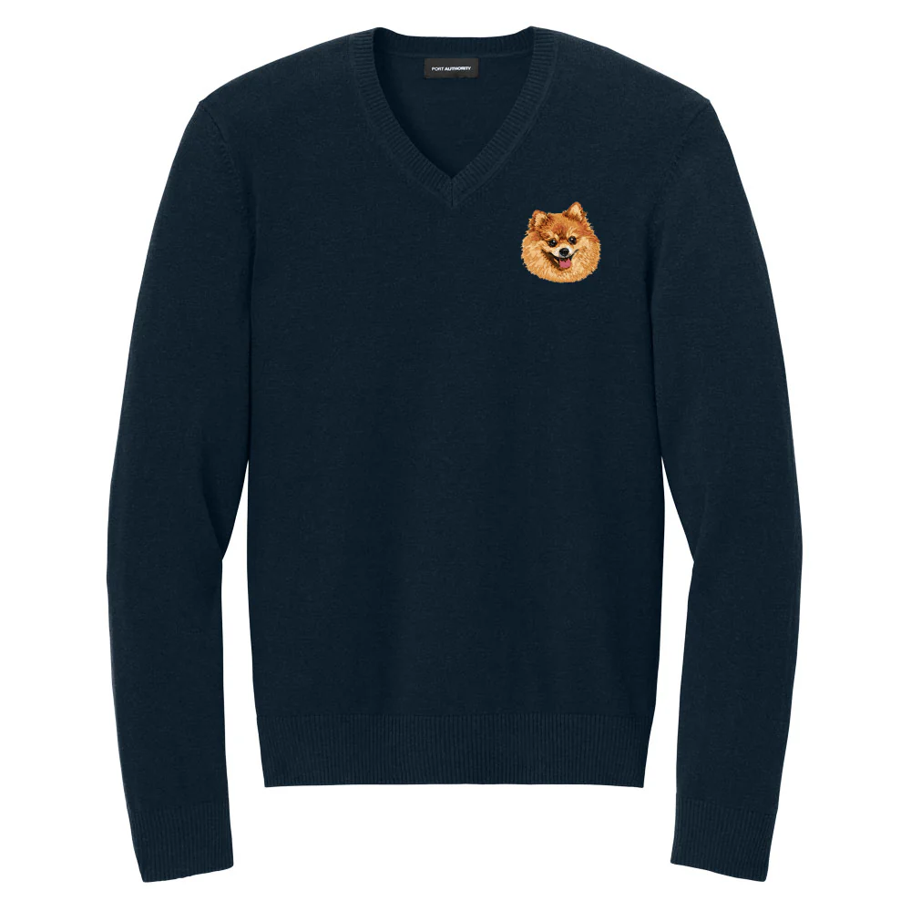 Pomeranian Embroidered V-Neck Sweater - Image 2