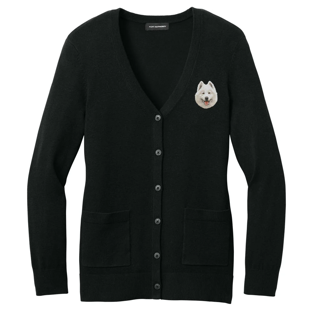 Samoyed Embroidered Button-Up Cardigan Sweater - Image 2