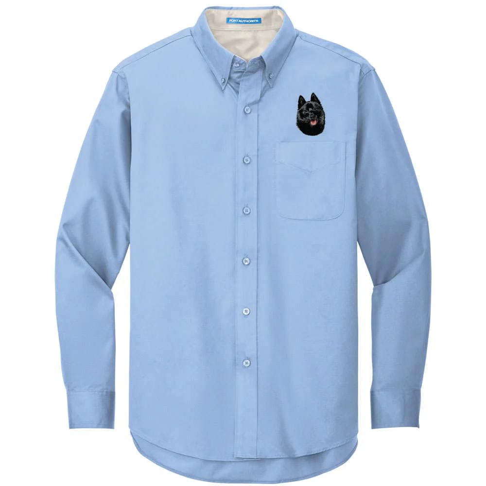 Schipperke Embroidered Long Sleeve Button Up Shirt