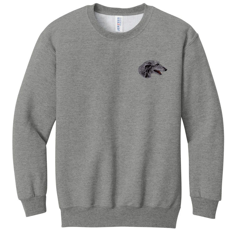 Scottish Deerhound Embroidered Youth Crewneck Sweatshirt