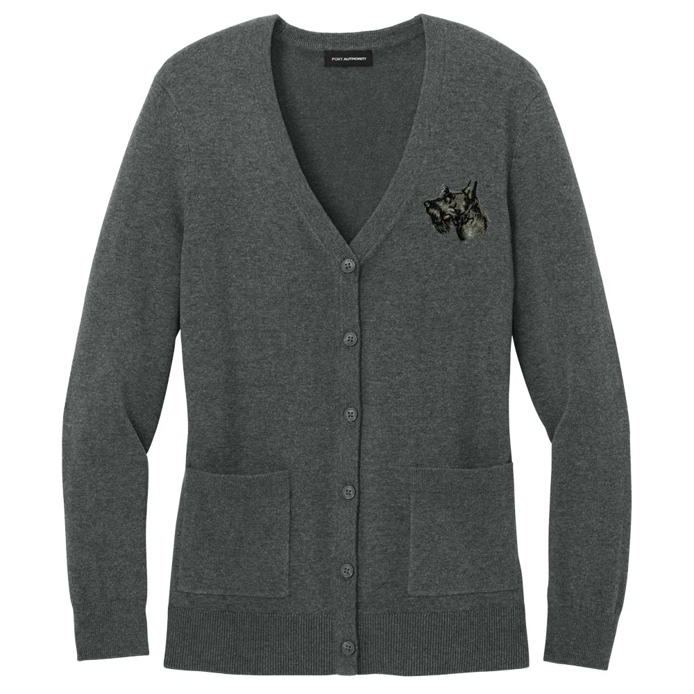 Scottish Terrier Embroidered Button-Up Cardigan Sweater