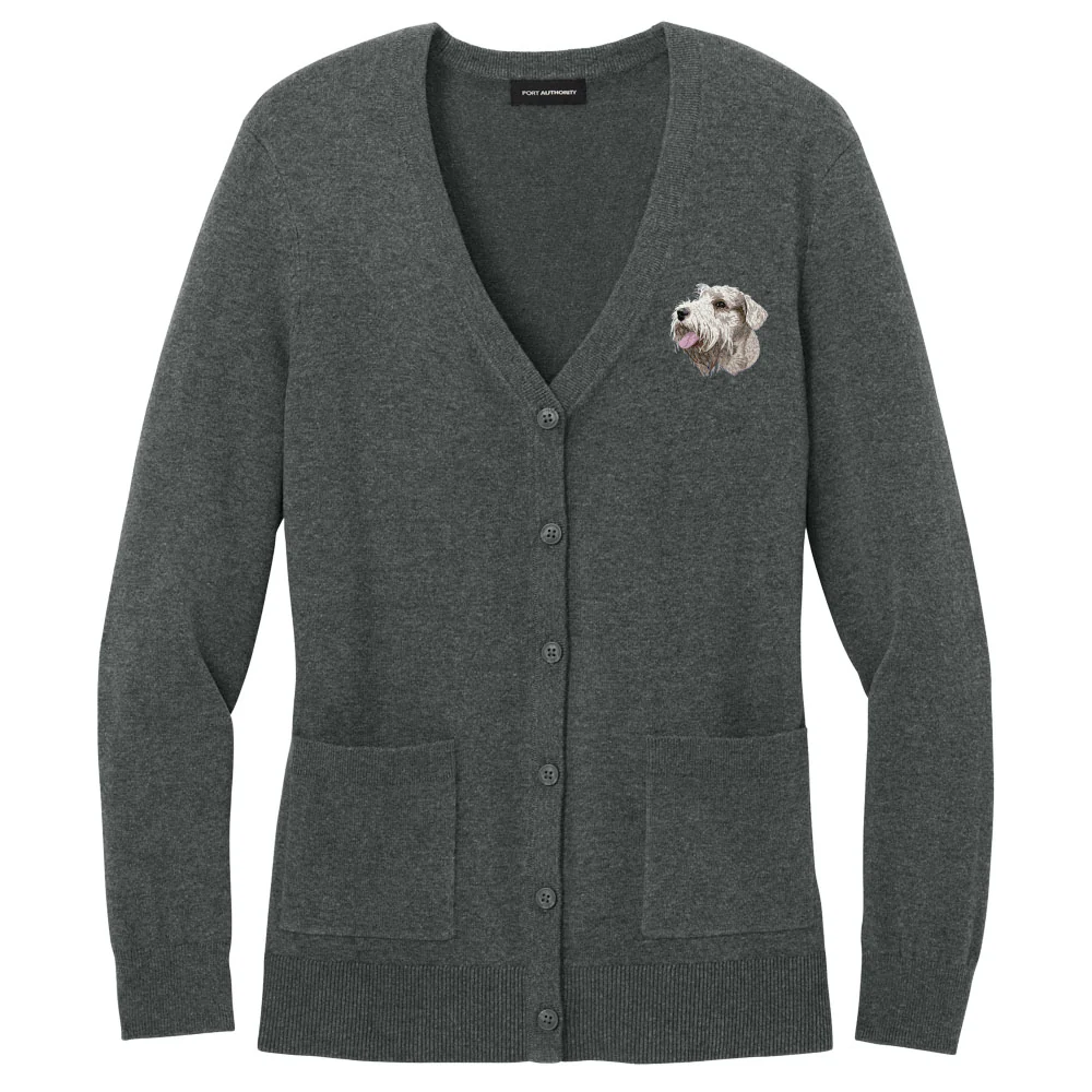 Sealyham Terrier Embroidered Button-Up Cardigan Sweater