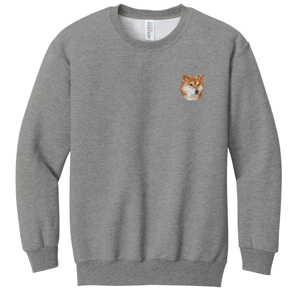 Shiba Inu Embroidered Youth Crewneck Sweatshirt