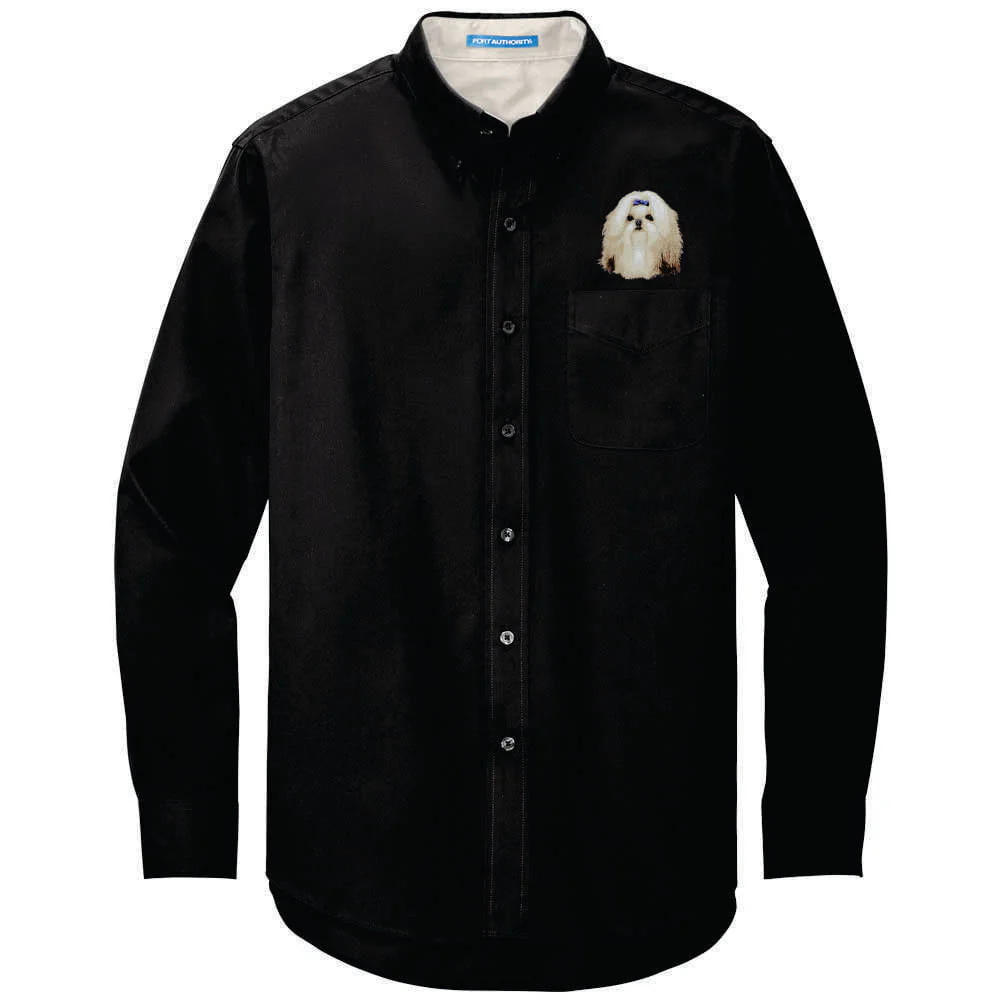Shih Tzu Embroidered Long Sleeve Button Up Shirt - Image 3