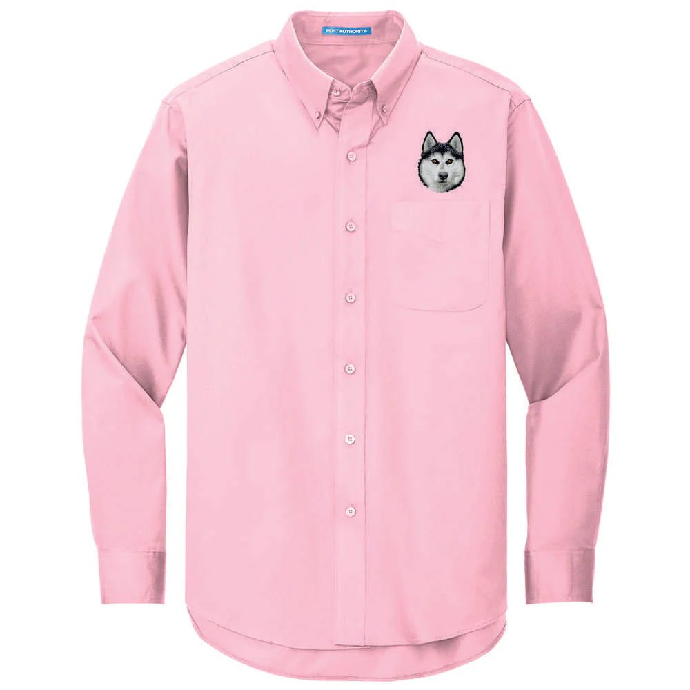 Siberian Husky Embroidered Long Sleeve Button Up Shirt - Image 4