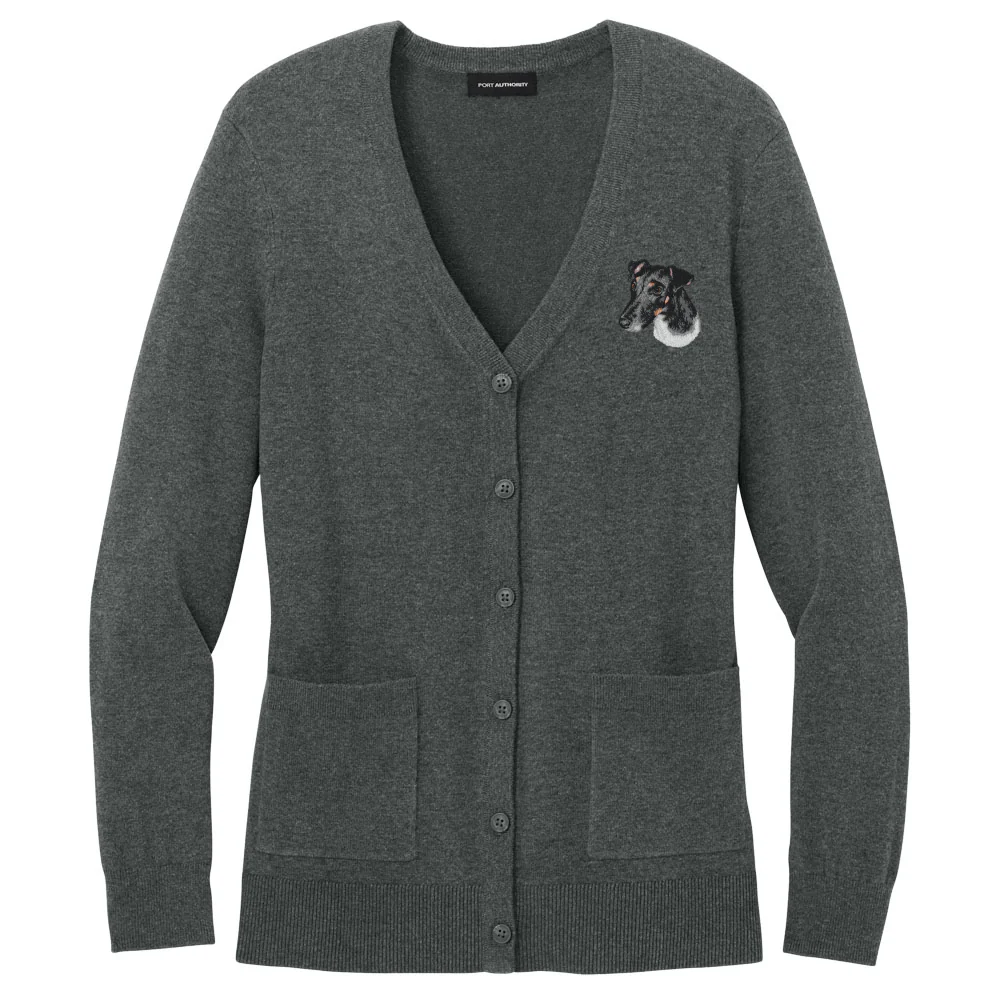 Smooth Fox Terrier Embroidered Button-Up Cardigan Sweater
