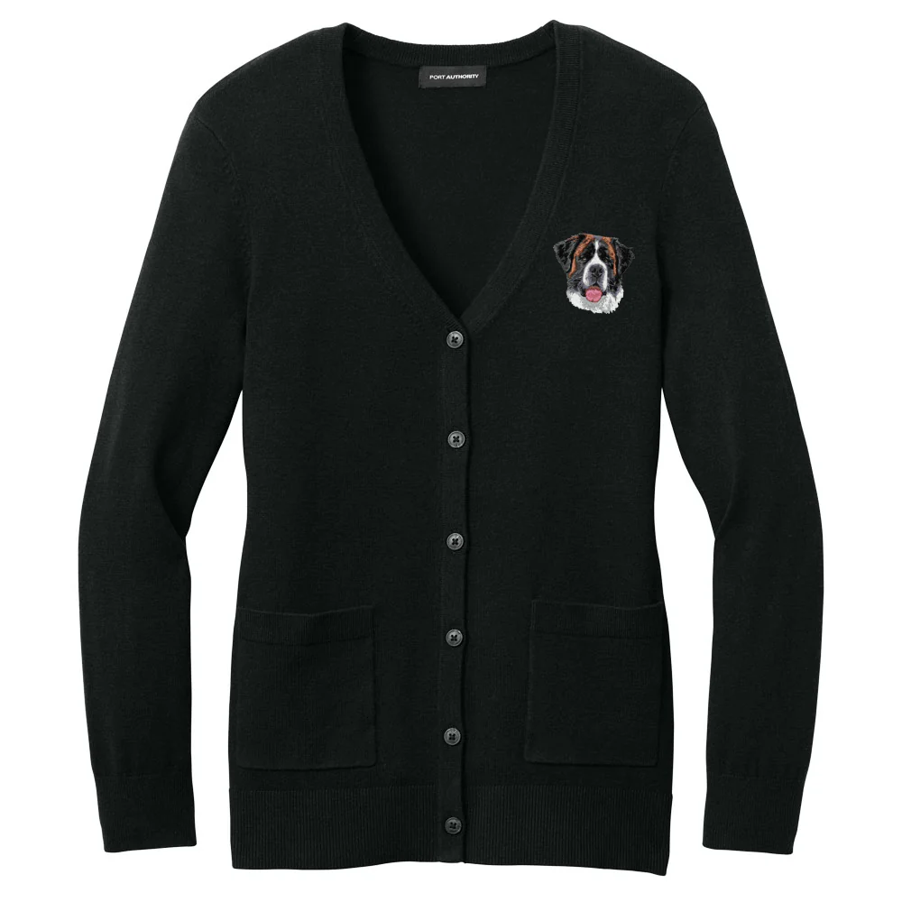 Saint Bernard Embroidered Button-Up Cardigan Sweater - Image 2
