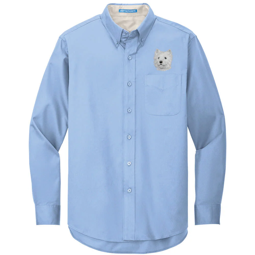 West Highland White Terrier Embroidered Long Sleeve Button Up Shirt
